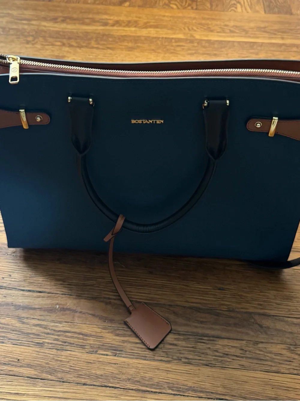 BOSTANTEN (Genuine Leather) Blue Leather Tote with Tan Accents. EXCELLENT!!!